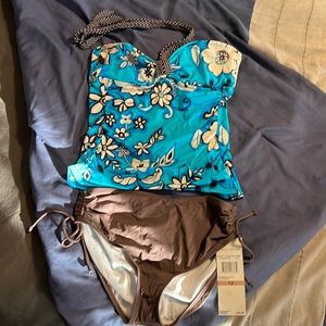 Tankini blue/brown floral swim suit